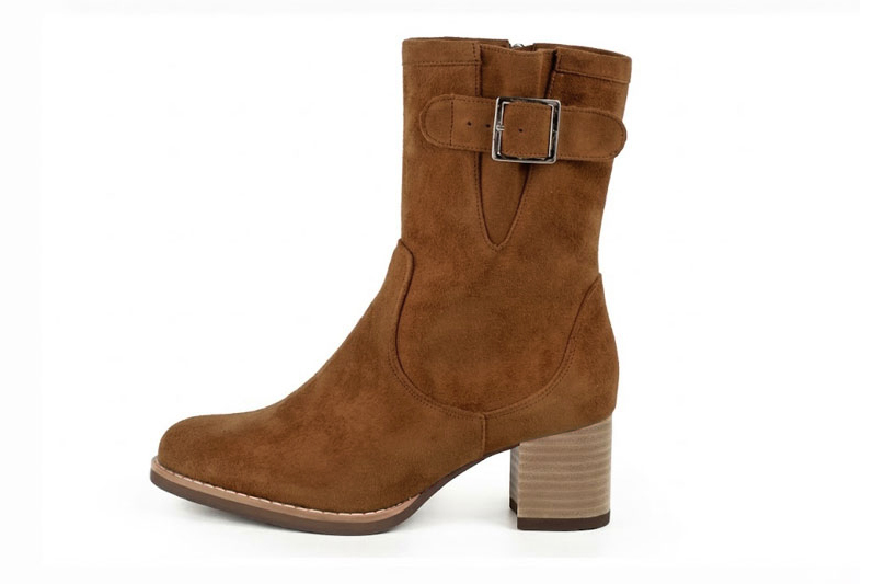 Classic leather ankle boots featuring adjustable side buckles and sleek hardware for secure support and timeless everyday style, in cognac leather with round toe and mid block heel - Florence KOOIJMAN